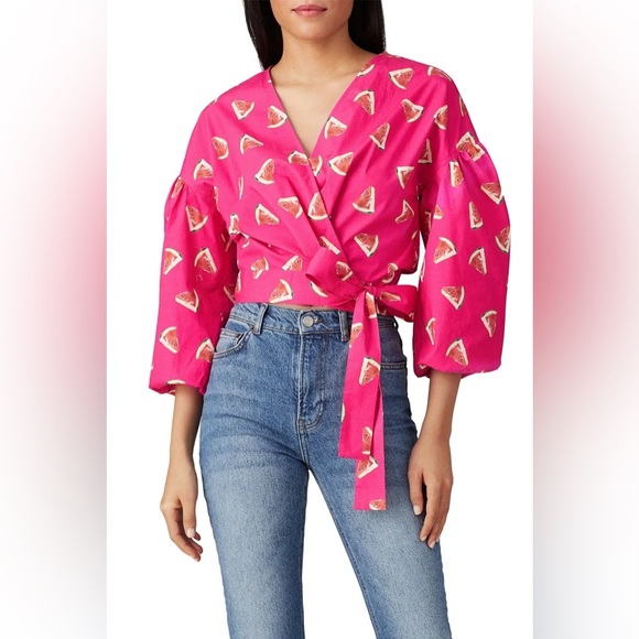 Color Me Courtney Tops - COLOR ME COURTNEY True Wrap Watermelon Summer Poplin Cotton Top Medium VGUC